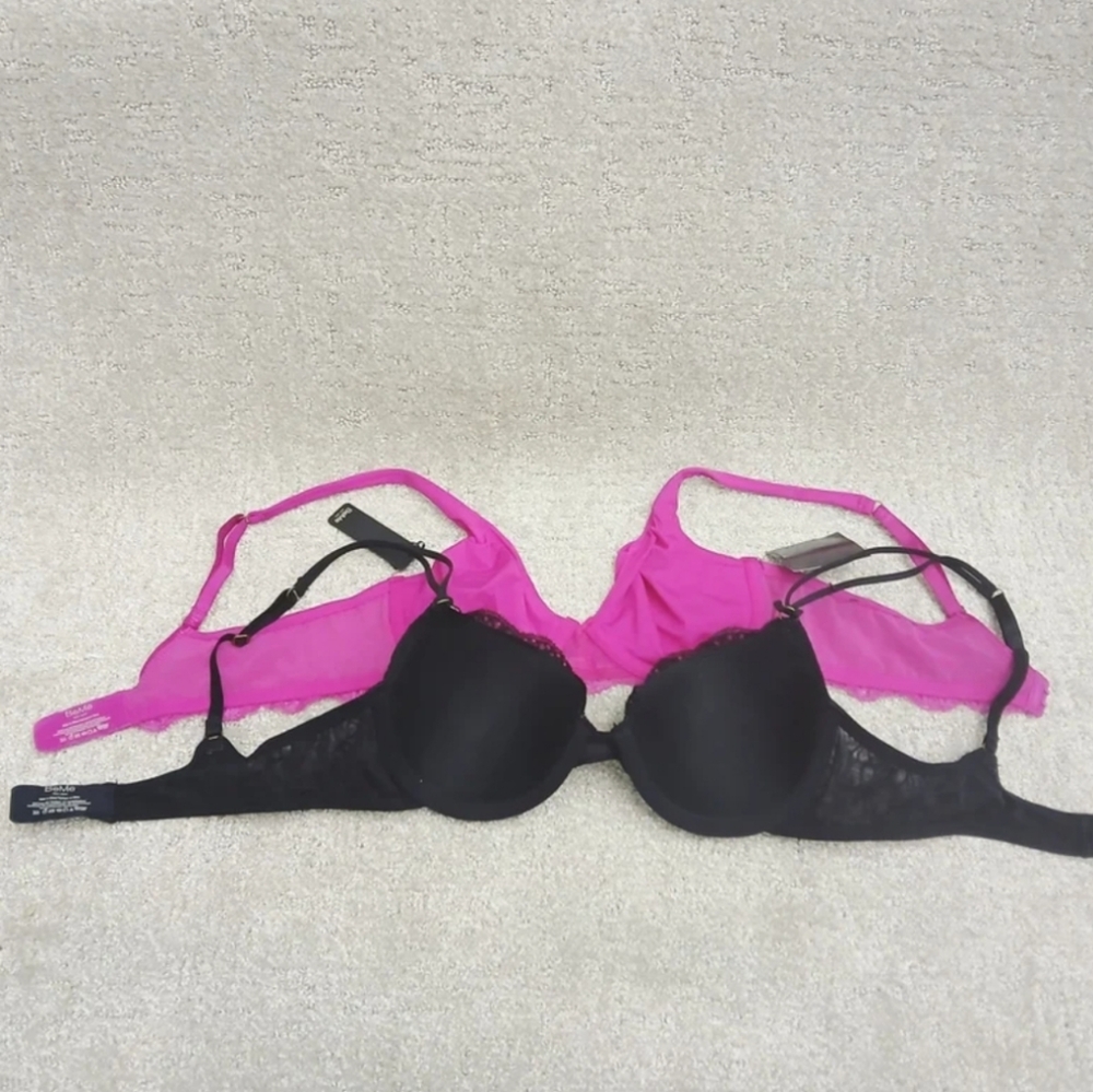 2 NWT Underwire Bras Black T-shirt w/ Convertable Straps + Pink Unlined Demi 34B